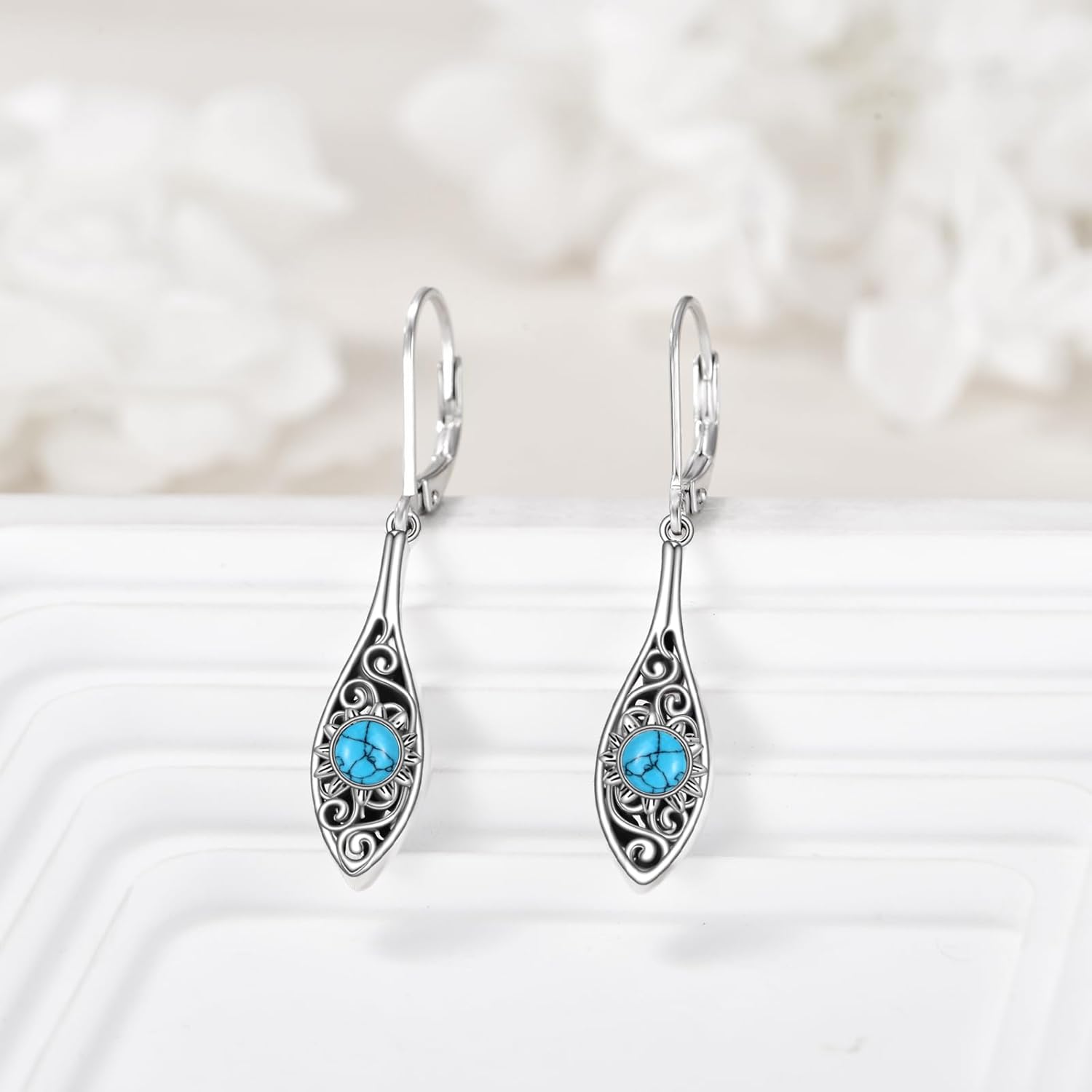 POPLYKE 925 Sterling Silver Evil Eyes Sunflower Cherry Blossom Greek Star Dangle Earrings Leverback Earrings for Women Birthday Hypoallergenic - Image 5