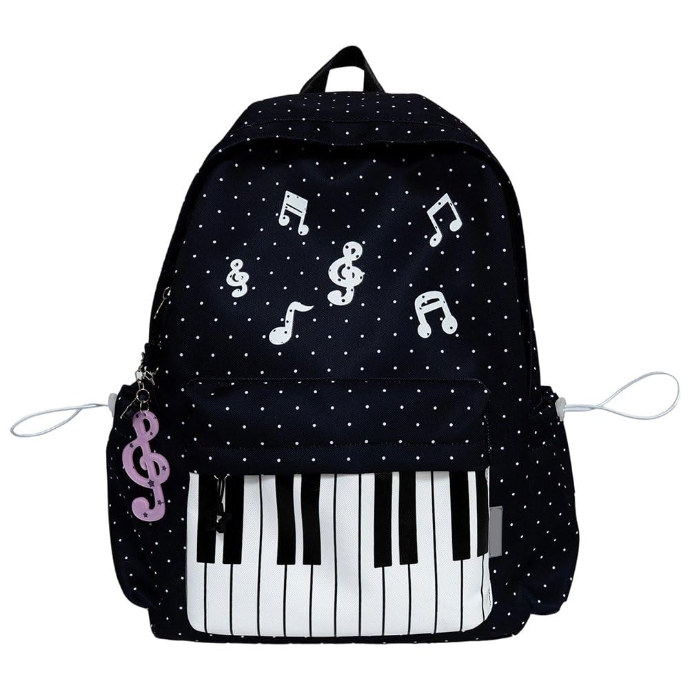 Sac à dos d'école grande capacité avec imprimé piano et notes de musique
