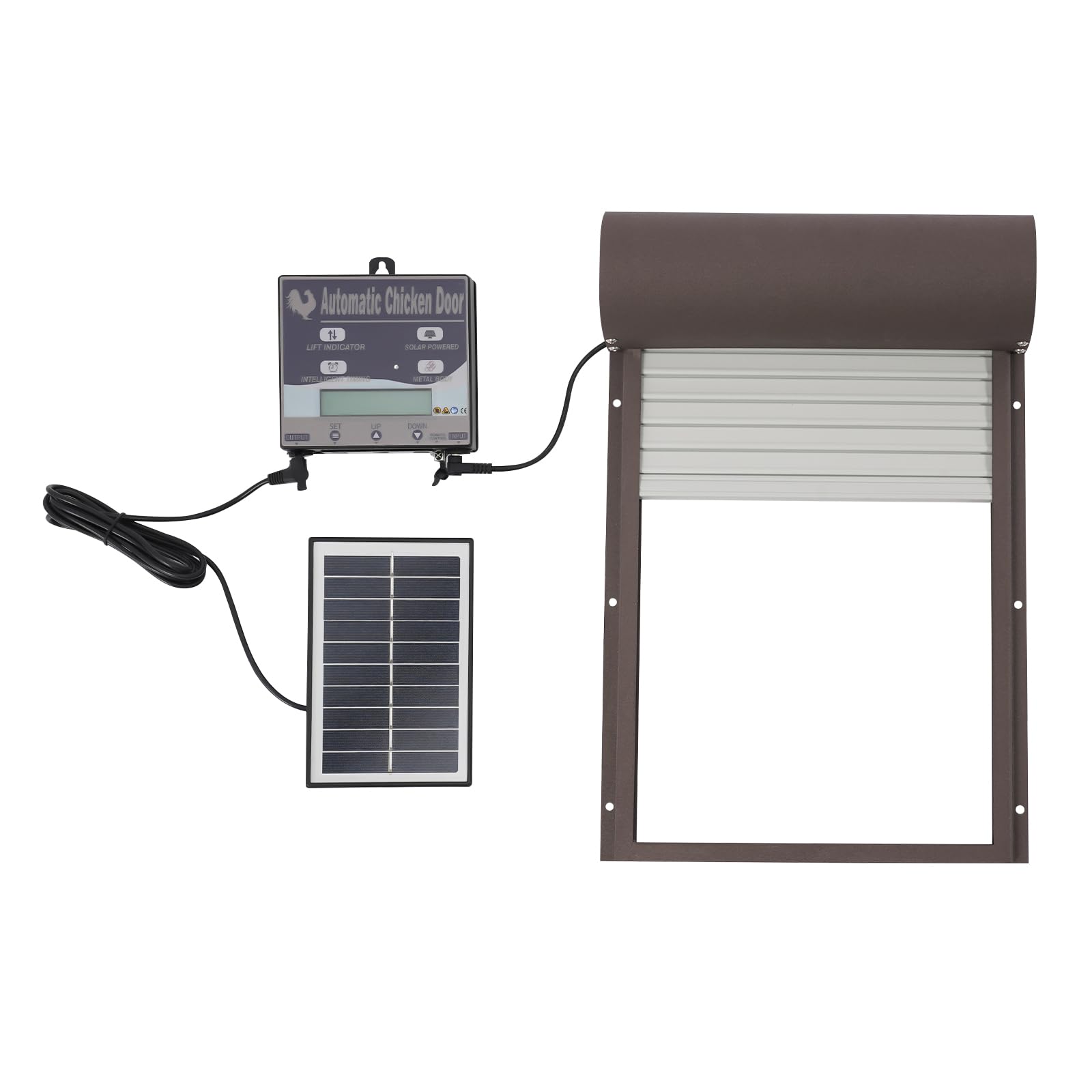 Porta automatica del pollaio con telecomando, porta del pollaio elettrico alimentato a energia solare, apriscatole automatico con display LCD, timer, sensore di luce, lembo automatico per pollaio
