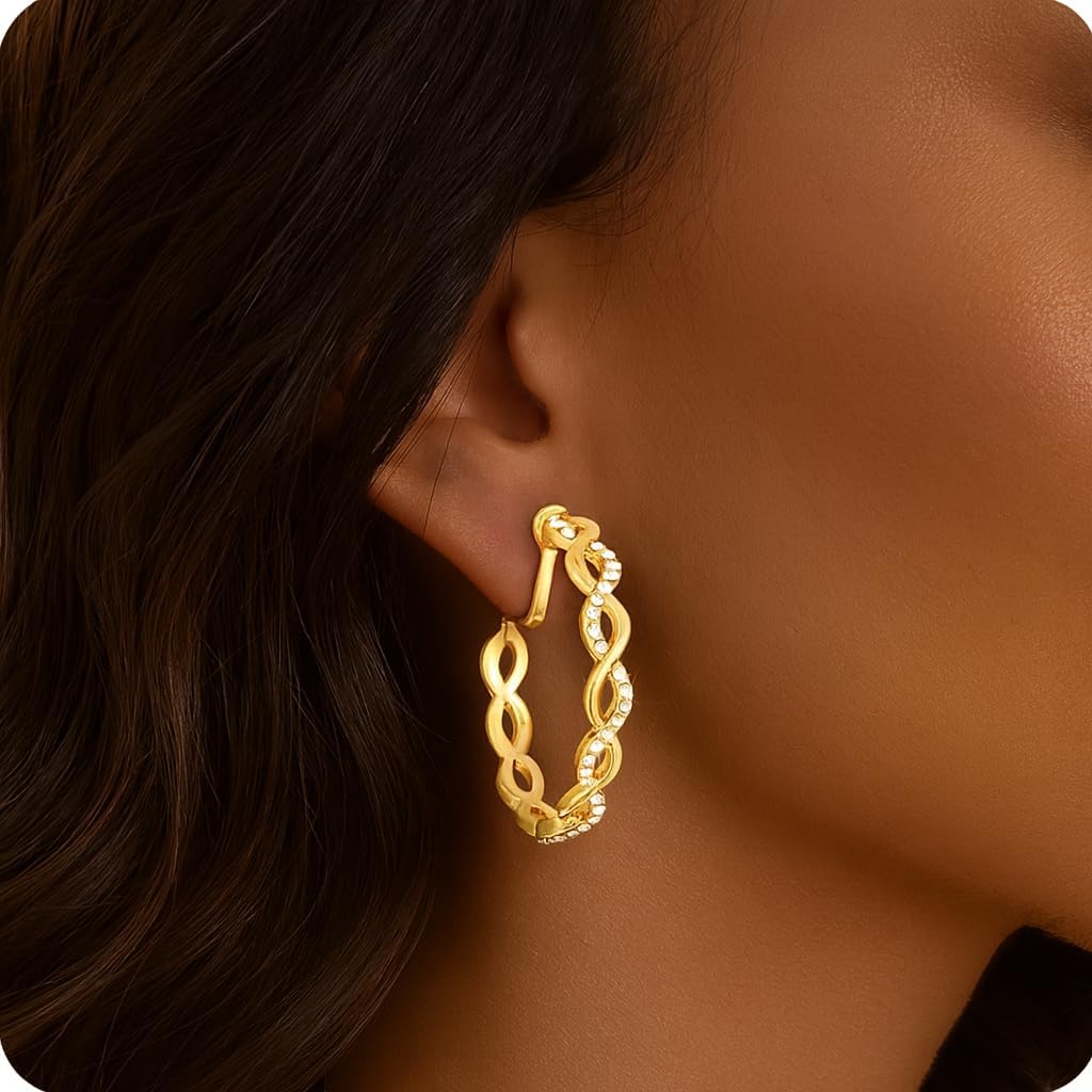 Clip On Hoop Earrings for Women,Cubic Zirconia CZ Gold Silver Plated Twisted Drop Clip On Earings for Non Pierced Ears Lightweight Jewelry Gifts - Image 3