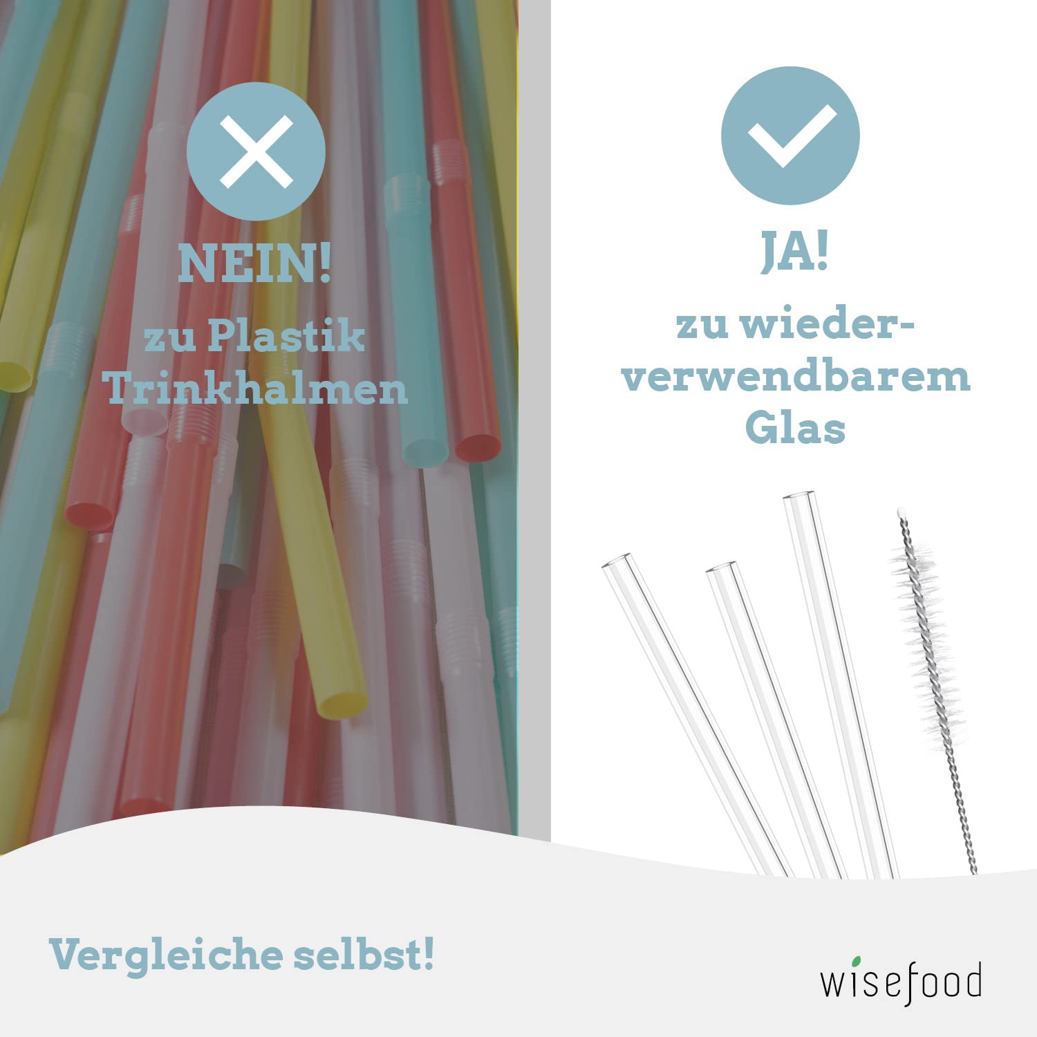 Set Cannucce In Vetro Wisefood – 7 Lunghe + 7 Corte Con Spazzole Per Pulizia, Riutilizzabili E Lavabili In Lavastoviglie, Senza Plastica