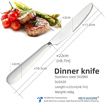Dining Knife, Steak Knifes White Ceramic Handle,S42000 Stainless Steel Blade Table Knives Hotel Tableware 9Inch Mirror Polish Finish (4 PCS Dining Knife)