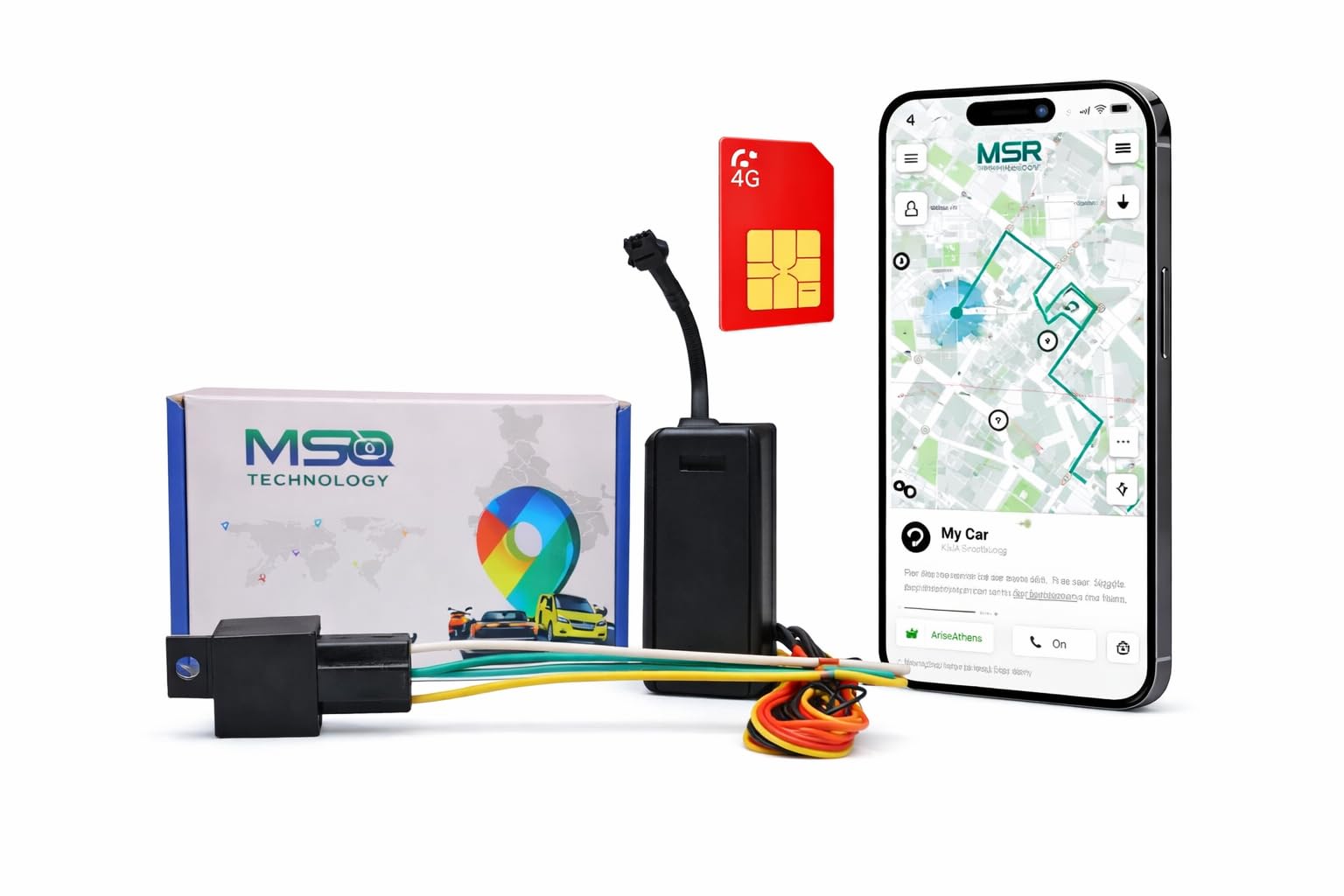 MSR Wire GPS Tracker for Car, Bike & Truck with Engine Lock | Real-Time Live Tracking, Anti-Theft Alerts, Mobile App (Android & iOS) | 1 Year Free App & Warranty | Made in India (MSR-BR05)