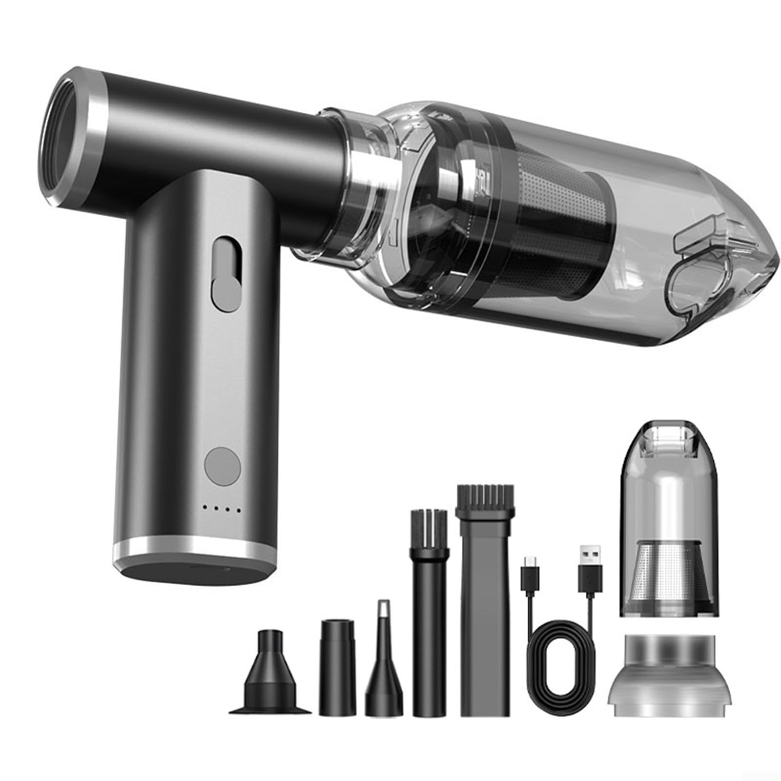 Kabellos für Mini Turbo 120.000 U/min mit 4000 mAh Akku und LED-Licht, bürstenloser Motor aus Legierung, Düsenset für industrielle Reinigung und Autopflege (schwarz)