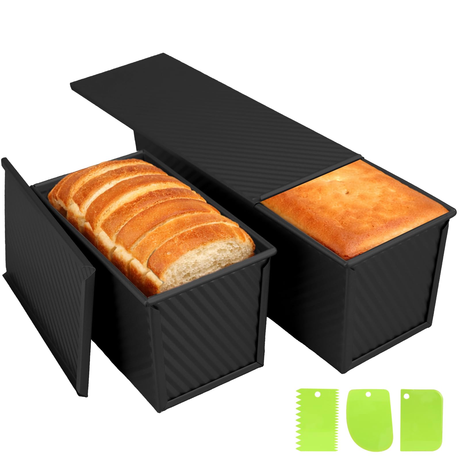 Lot de 2 Moules à Pain de Mie avec Couvercle, 450 g et 1000 g