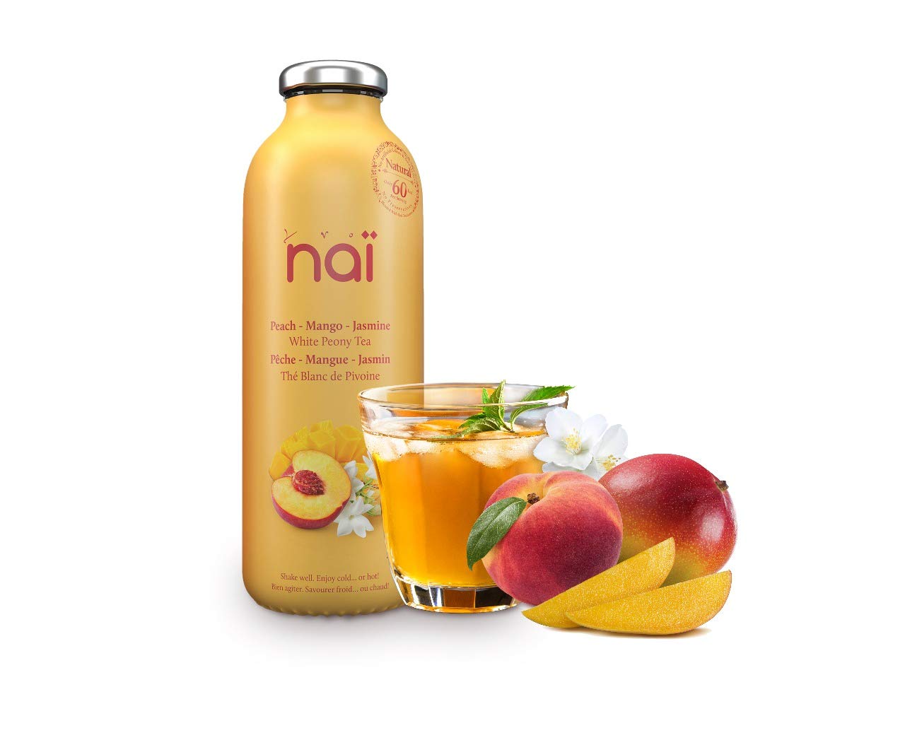 Nai - Jasmine White Tea | Infused with Peach, Mango, Pear Juices - No Added Sugar, Natural Ingredients, No Preservatives (16 oz - 12 Pack)