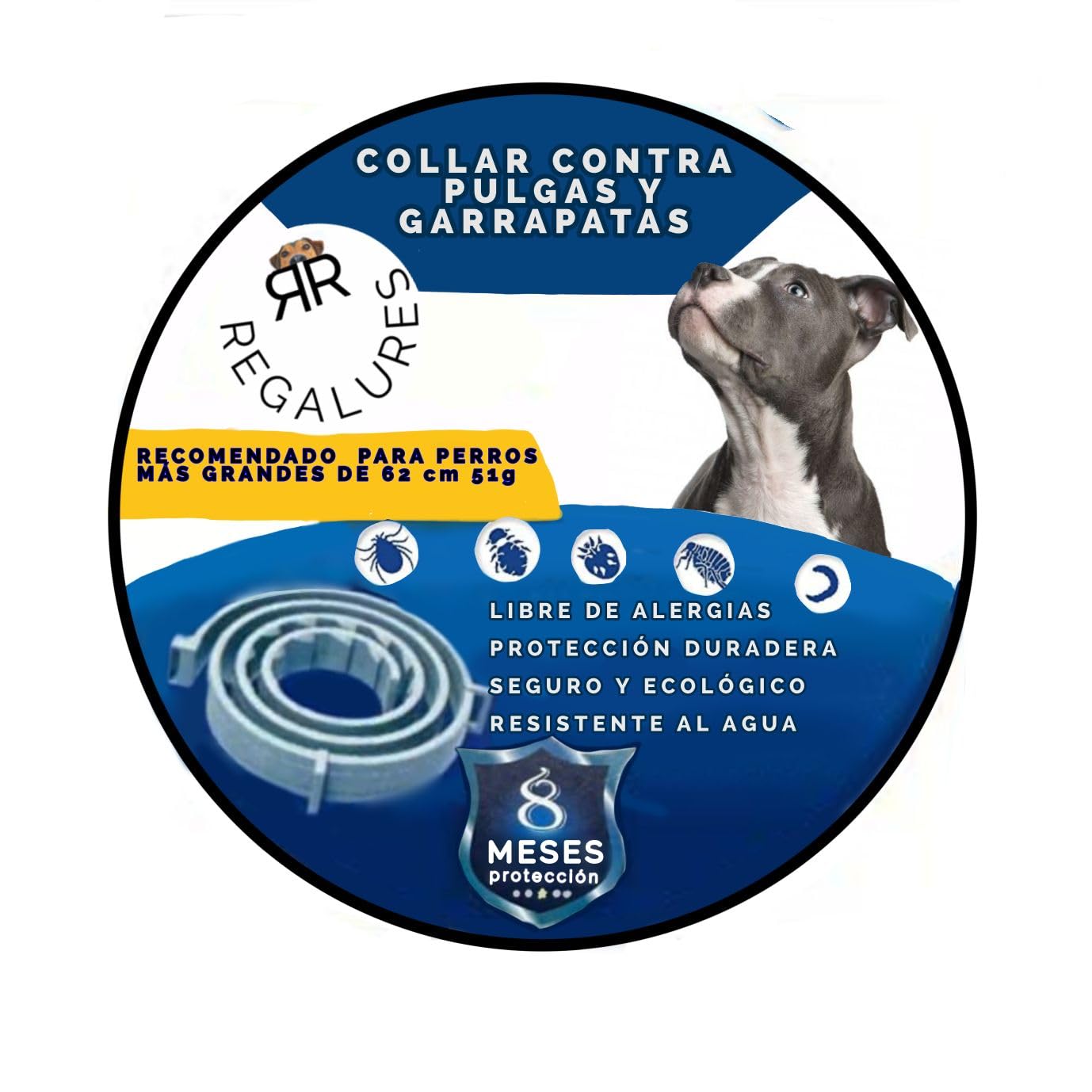 Collar contra Pulgas Garrapatas y Mosquitos para Perros y Gatos, Control Antipulgas Sirve 8 Meses de Protección, Collar Antipulgas de 63,5 cm para Mascota Pequeño Mediano Grandes 1 PCS