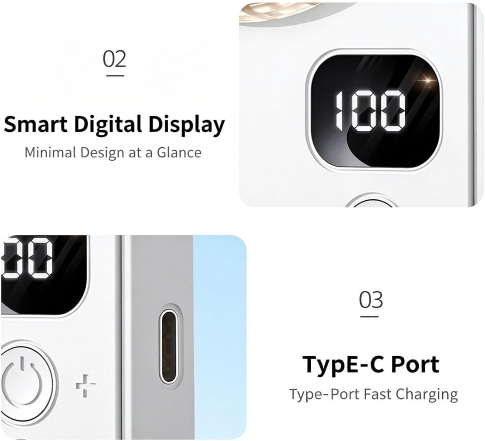 Przenośny mini wentylator z płytą chłodzącą lodem i wyświetlaczem LED, zawiera smycz i kabel USB, idealny do podróży, biura i użytku na zewnątrz