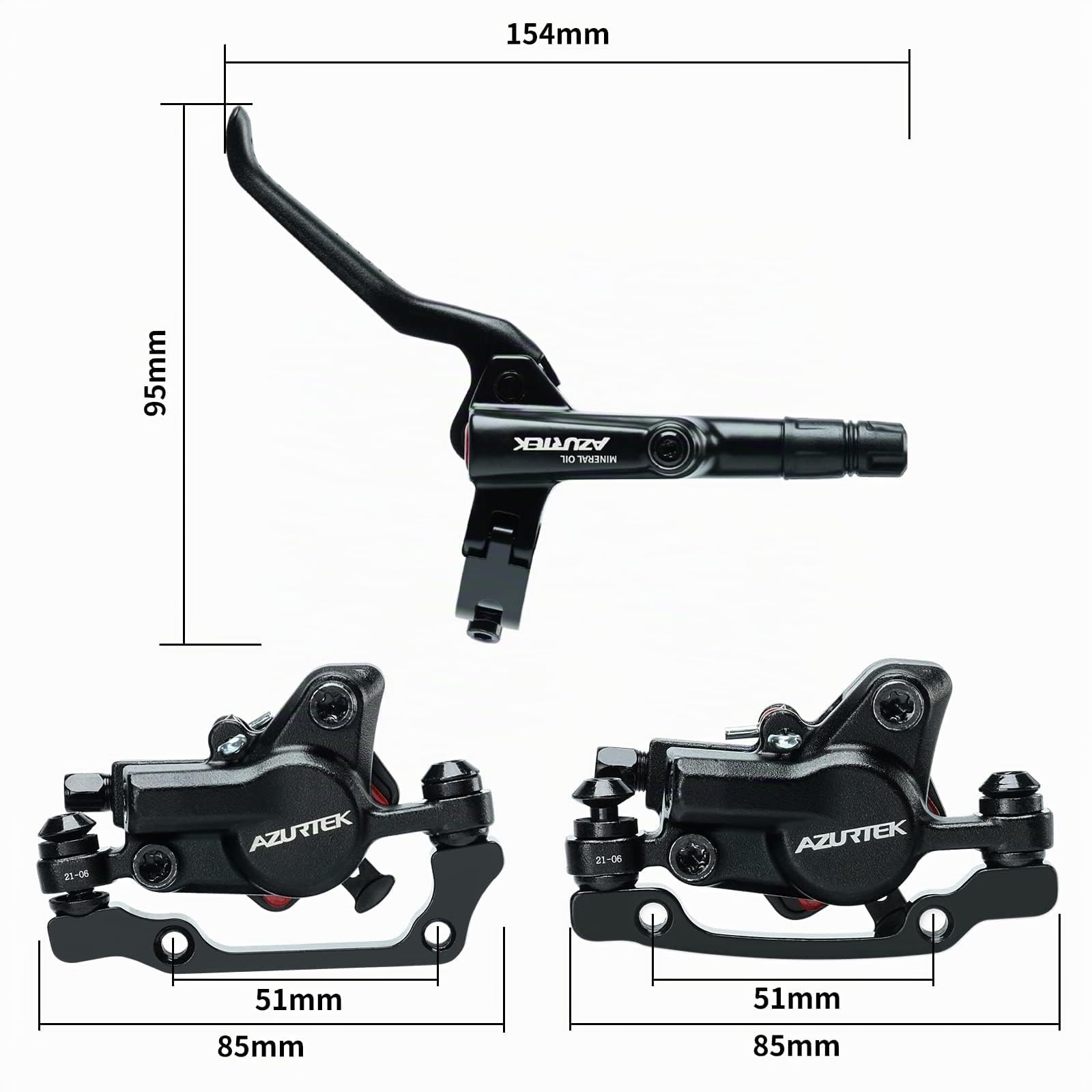 Kit de frein à disque de vélo, ensemble de frein à disque hydraulique avec étrier de pression d'huile en aluminium et levier de frein de vélo en alliage d'aluminium, 2 rotors de 140 mm/160 mm/180 mm