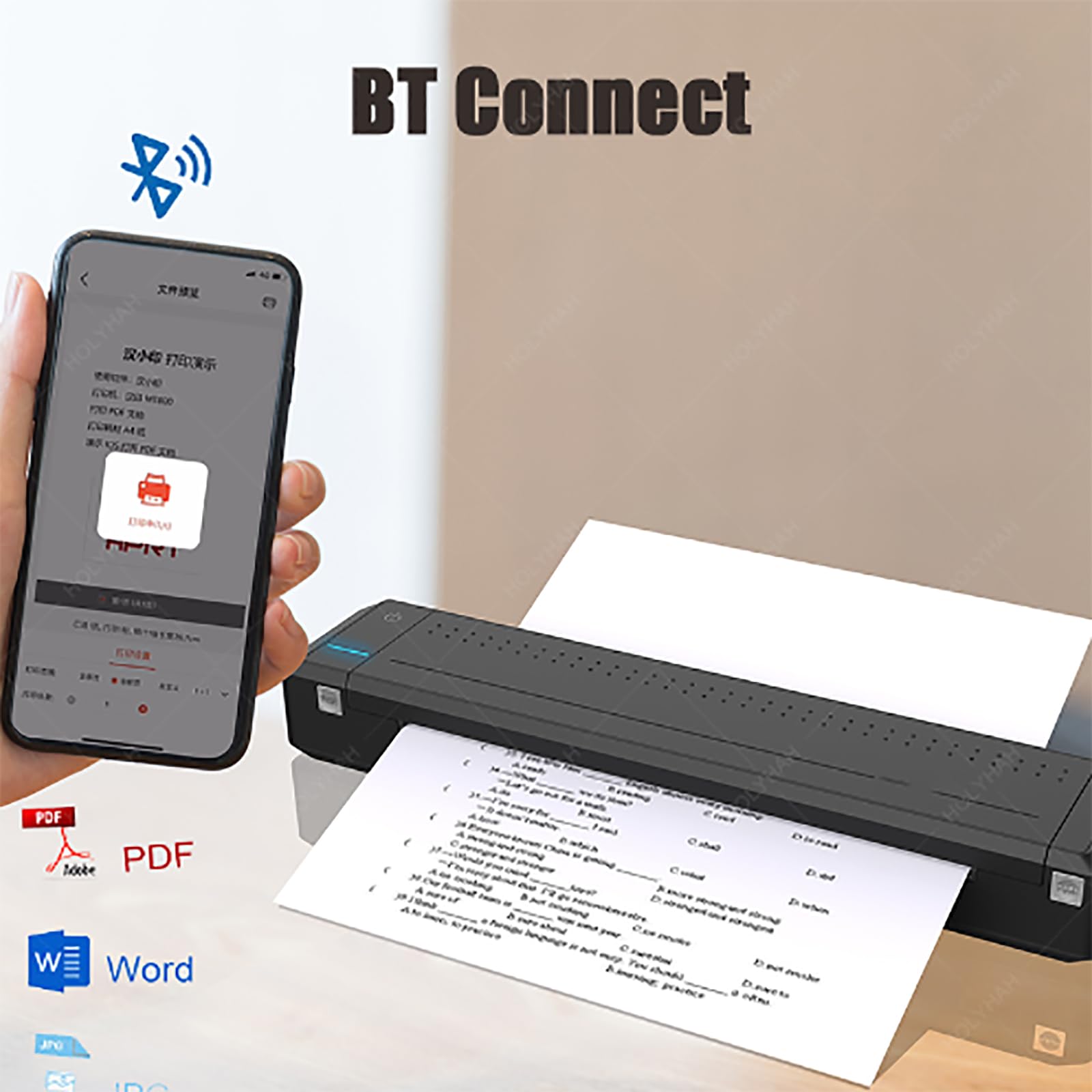 Przenośna drukarka termiczna Bluetooth – ręczne urządzenie do ładowania do mobilnego biura, szybkie drukowanie 15 mm/s, łatwa w użyciu i kompaktowa konstrukcja do drukowania w podróży