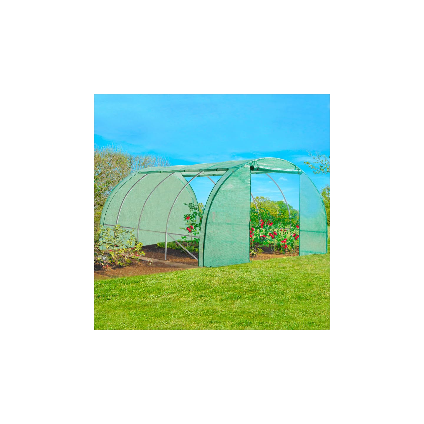 IDMarket - Serra da giardino a tunnel da 12 m², 4 x 3 x 2 m, in acciaio zincato + telo anti-UV con porta e finestre ZEBRA verde, per tutte