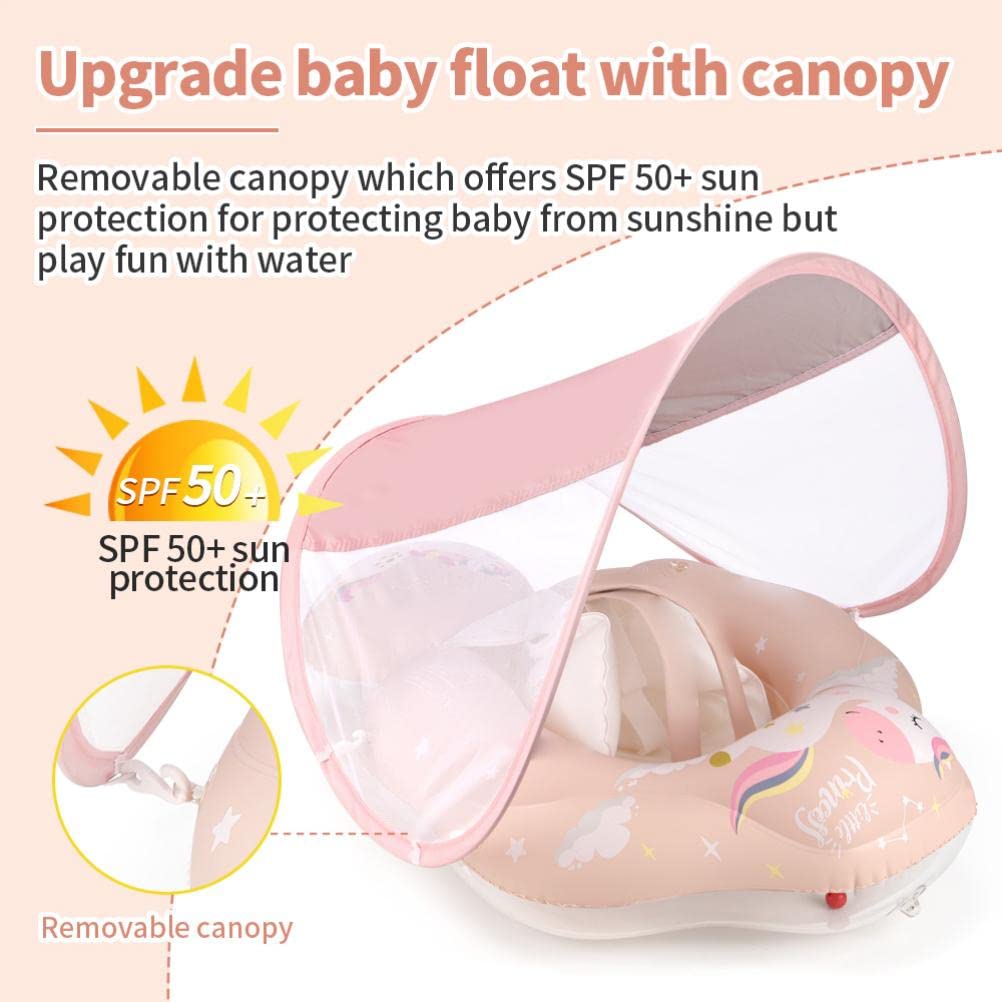 Bouée de Natation pour bébé avec Pare-Soleil, bouée de Natation Gonflable pour Poney, entraîneur de Natation pour bébé Aide à la Natation pour bébé avec Protection Solaire Amovible pour bébés