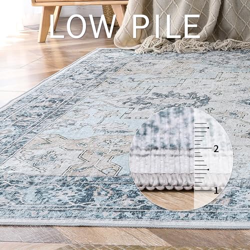GENIMO Runner Rug 2x5, Machine Washable Non Slip Vintage Runner Rug, Low Pile Lighrweight Rugs for Entryway, Hallway, Kitchen and Corridor, Blue