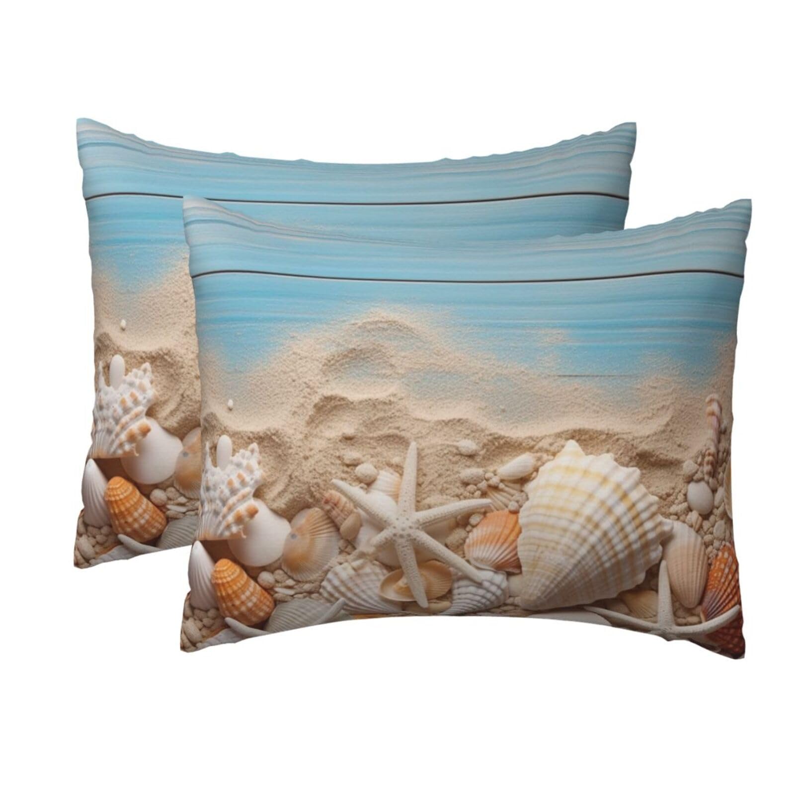 2 Pack Standard Size Pillow Cases for Hair and Skin Soft Breathable Pillow Case Covers with Hidden Zipper Sea Shells and Starfish Pillowcase 20x26 Inches Pillow Cover for Sleeping Gift