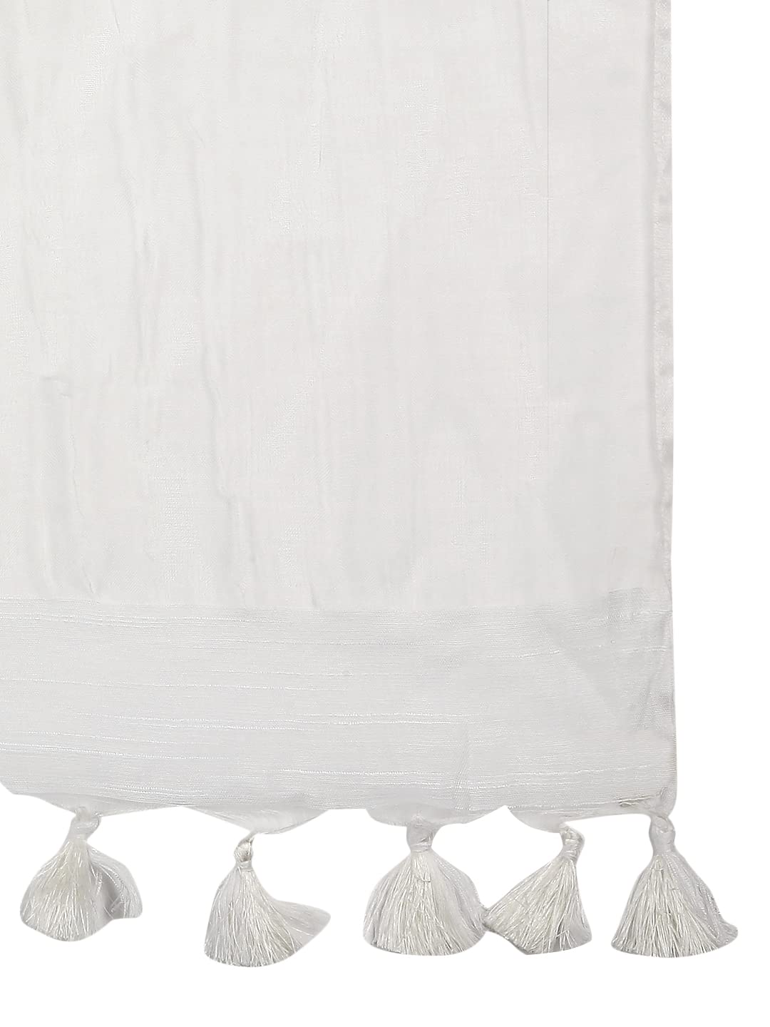 DUPATTA BAZAAR Women's White Linen Dupatta With Organza Border And Tassels, Free Size - Image 5 thumbnail
