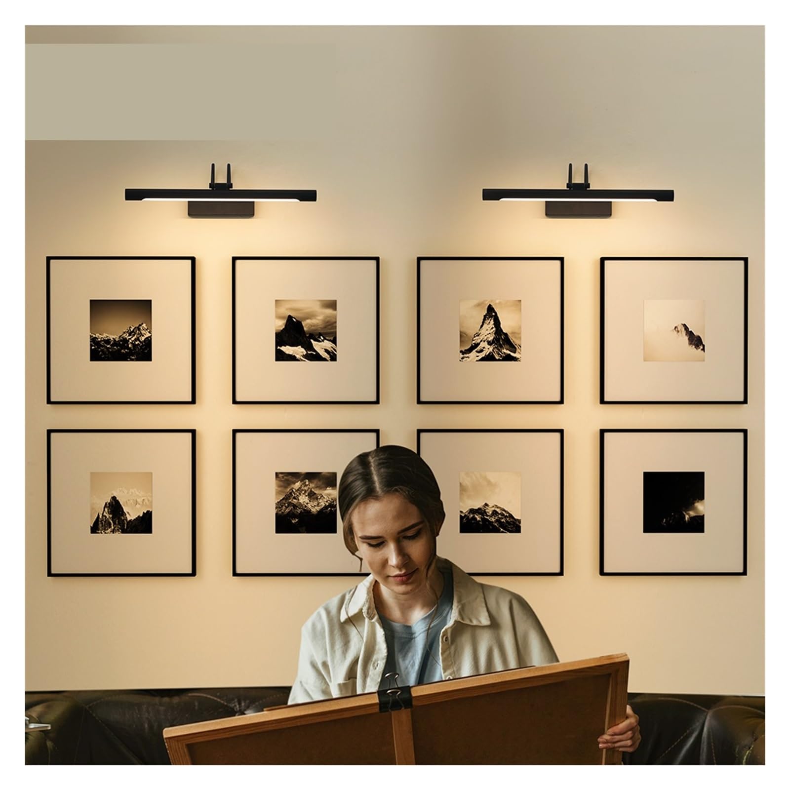 Luz LED para cuadros Lámpara de pared recargable por USB, lámpara de pared LED inalámbrica con atenuación de control remoto, apliques de luz de pared interior de 400 mm, luz de iman negra Luz de pintu