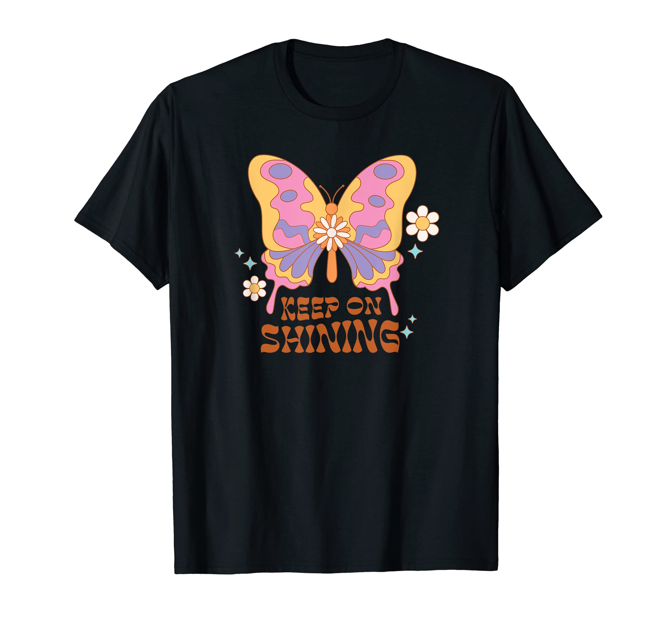 Hippie Butterfly Keep on Shining Design T-Shirt