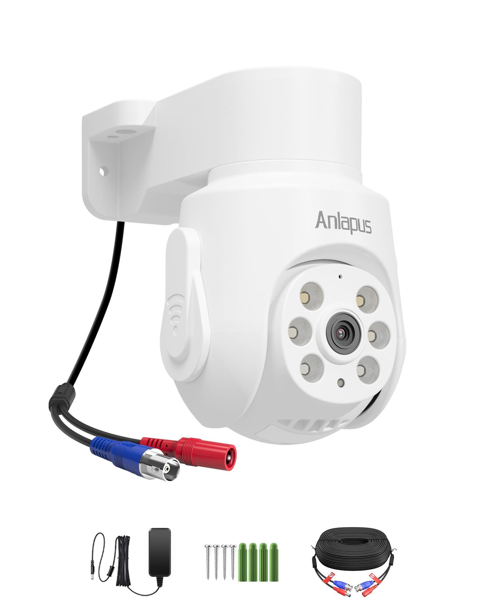 Anlapus Telecamera di sorveglianza a cupola TVI da 5 MP, con alimentatore di rete e cavo BNC, telecamera audio orientabile a 360°, visione notturna IR da 20 m, telecamera aggiuntiva per sistema DVR da