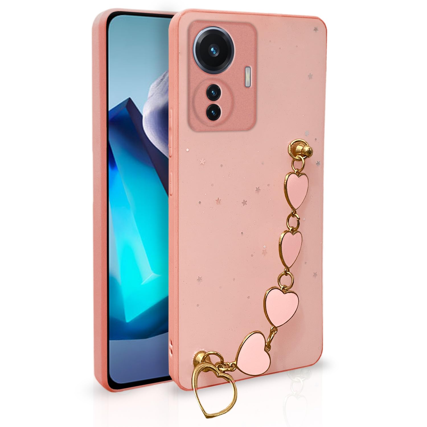 Pikkme iQOO Z6 44W / Vivo T1 44W Back Cover for Girls | Heart Shaped Metal Chain Blocks | Sparkling Soft TPU | Case for iQOO Z6 44W / Vivo T1 44W (Pink) (B0BY85GBC1) Amazon Price History, Amazon Price Tracker