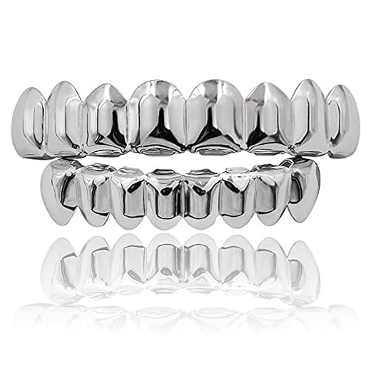 JINAO Grillz Gold Grills for Your Teeth Fake Teeth 18K Gold Plated Iced out 8 Top Teeth 8 Bottom Tooth Grillz for Men Women Hip Hop Rapper Costume