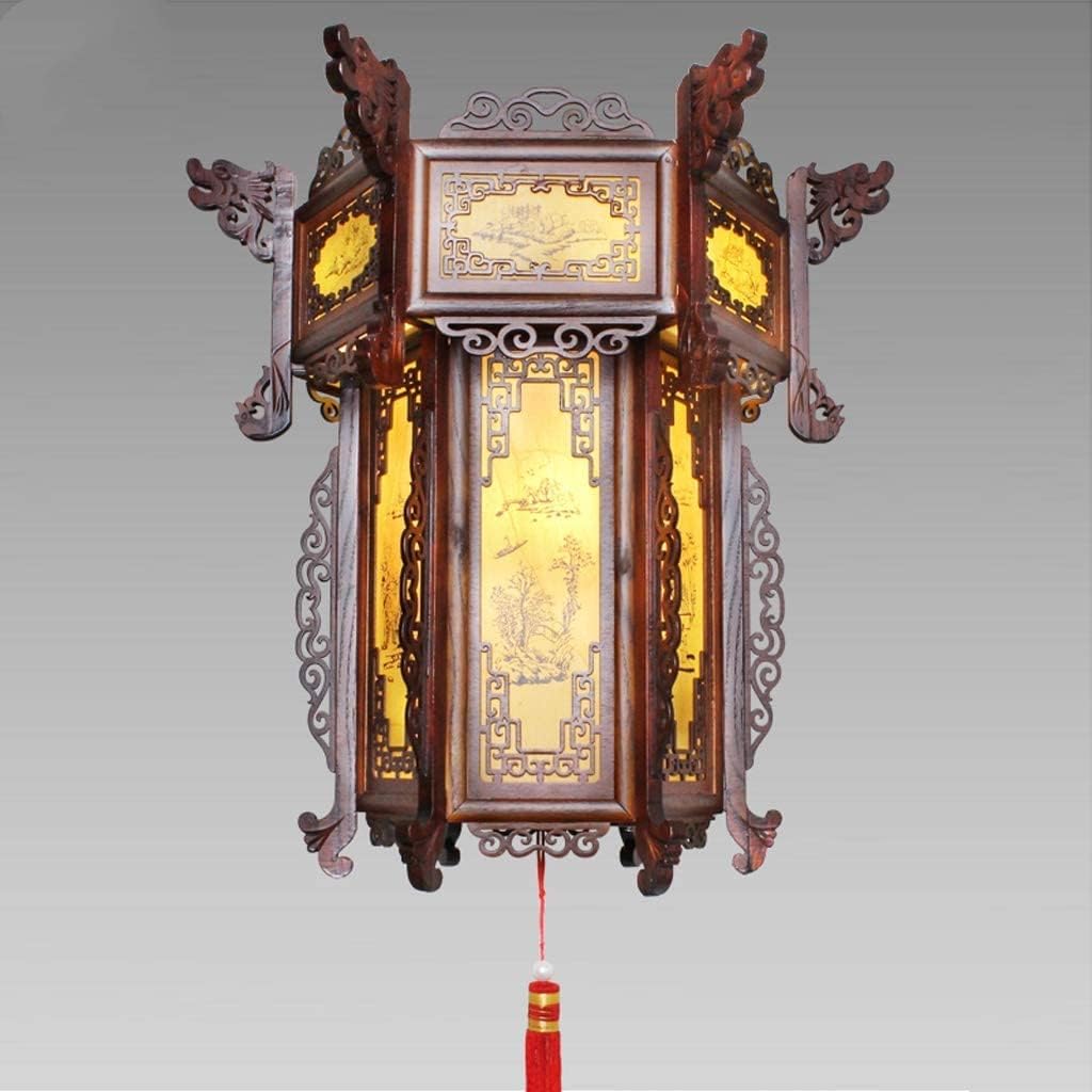 LIOONS High-end Solid Wood Chinese Lanterns, Retro PVC Lamp Wooden Palace Lamp Outdoor Lamp Hanging Lantern Paper Lantern Lamp