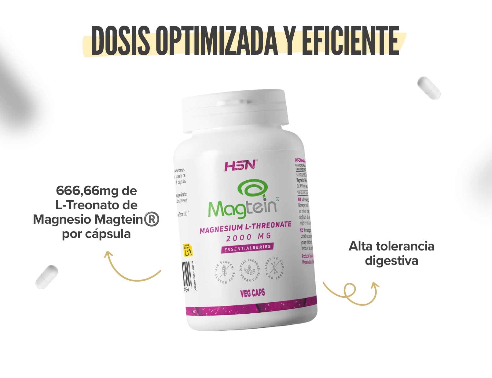 HSN Magtein® L-Treonato de Magnesio 2000mg +33% Contenido por Cápsula | 120 Cápsulas Vegetales | 40 Días Suministro Magnesio Treonato de Alta Biodisponibilidad | Vegano y Sin Gluten
