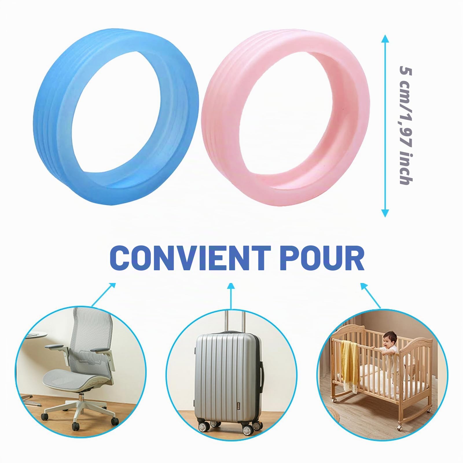 16Pièces Lumineux Protection Roue Valise, Silicone Protege Roulette Valise, Housses de Protection de Roue de Bagage Réduction du Bruit, Couvre-Roues de Bagage pour Valise Absorption des Chocs