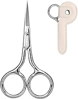 ZASZO 3.8 Inch Stainless Steel Eyebrow Scissors - Precision Grooming for Eyebrows, Beard, Nose & Ear Hair with Leather Cover