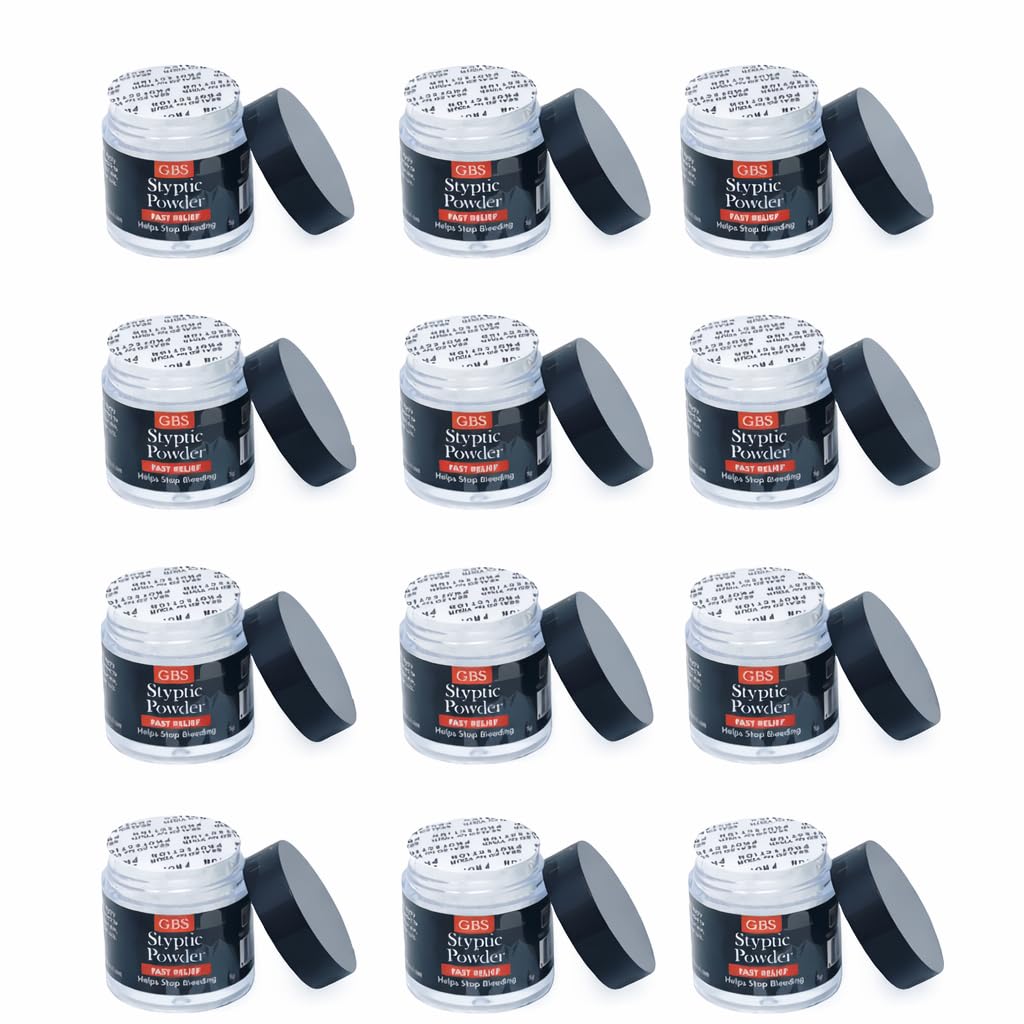 G.B.S Styptic Powder Vials with Sealed Top Stop Bleeding, First Aid Useful for Minor Cuts, Nosebleeds, Camping Safety Survival Kit (.18 oz) (12)