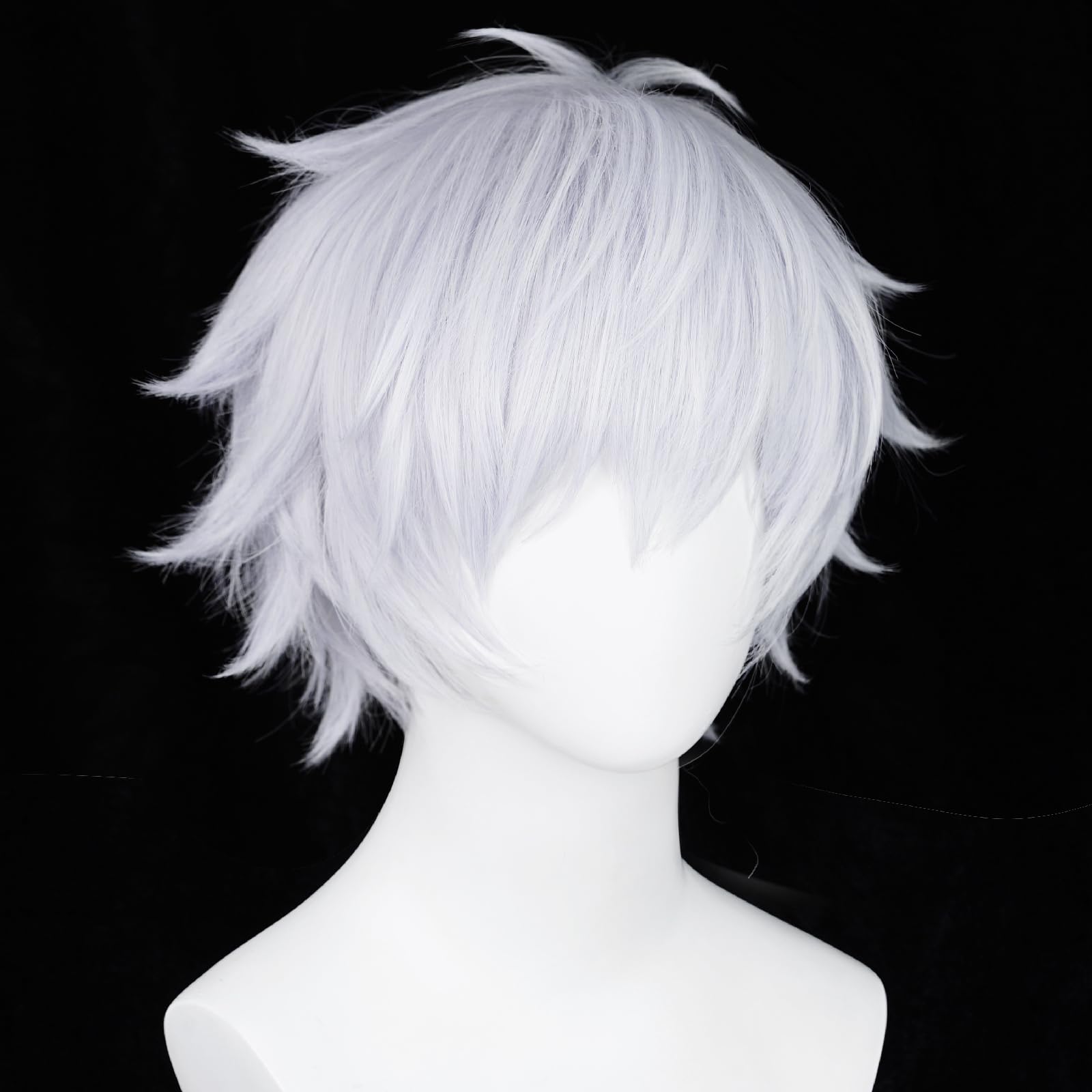 Gojo - Peluca de cosplay para hombre, peluca corta violeta plateada, pelucas de pelo esponjoso con puntas para anime, cosplay, disfraz de Halloween