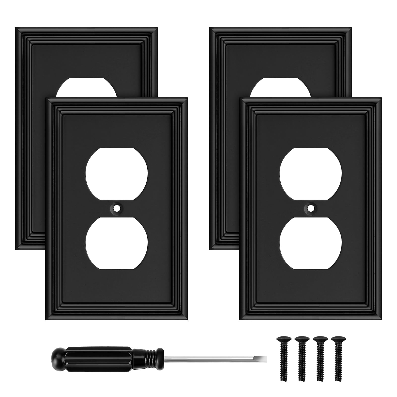 Photo 1 of Black Modern Decorative Outlet Covers Wall Plate Electrical Switch Plates and Receptacle Outlet Covers Bamboo Fiber Material Wall Plates for Kitchen Bathroom (1 Gang Duplex Outlet-4 Pack)