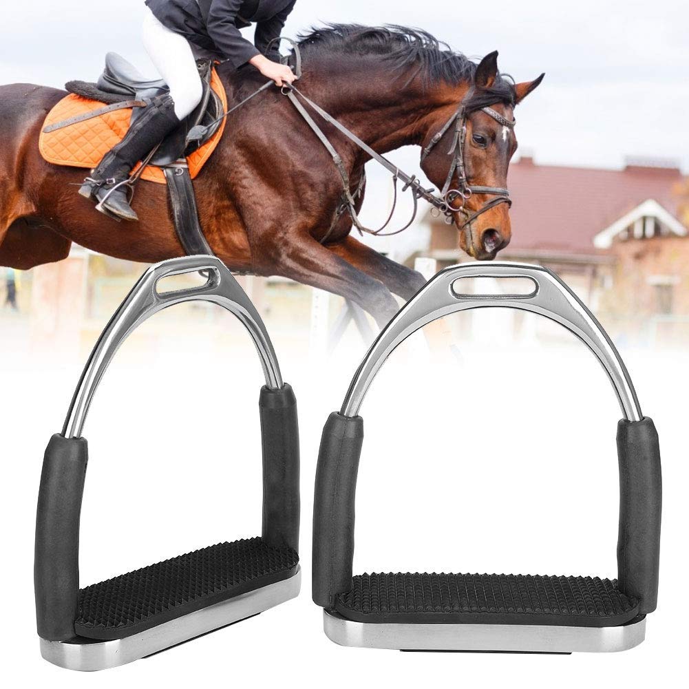 Estribos para Caballos de 2 uds, estribos para Montar a Caballo de Acero Inoxidable Flexibles Negros para Adultos