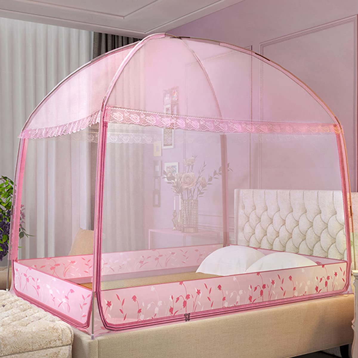 Moustiquaire lit 2,0 yourte pliable rose : finissez-en avec les insectes dans la chambre de bébé