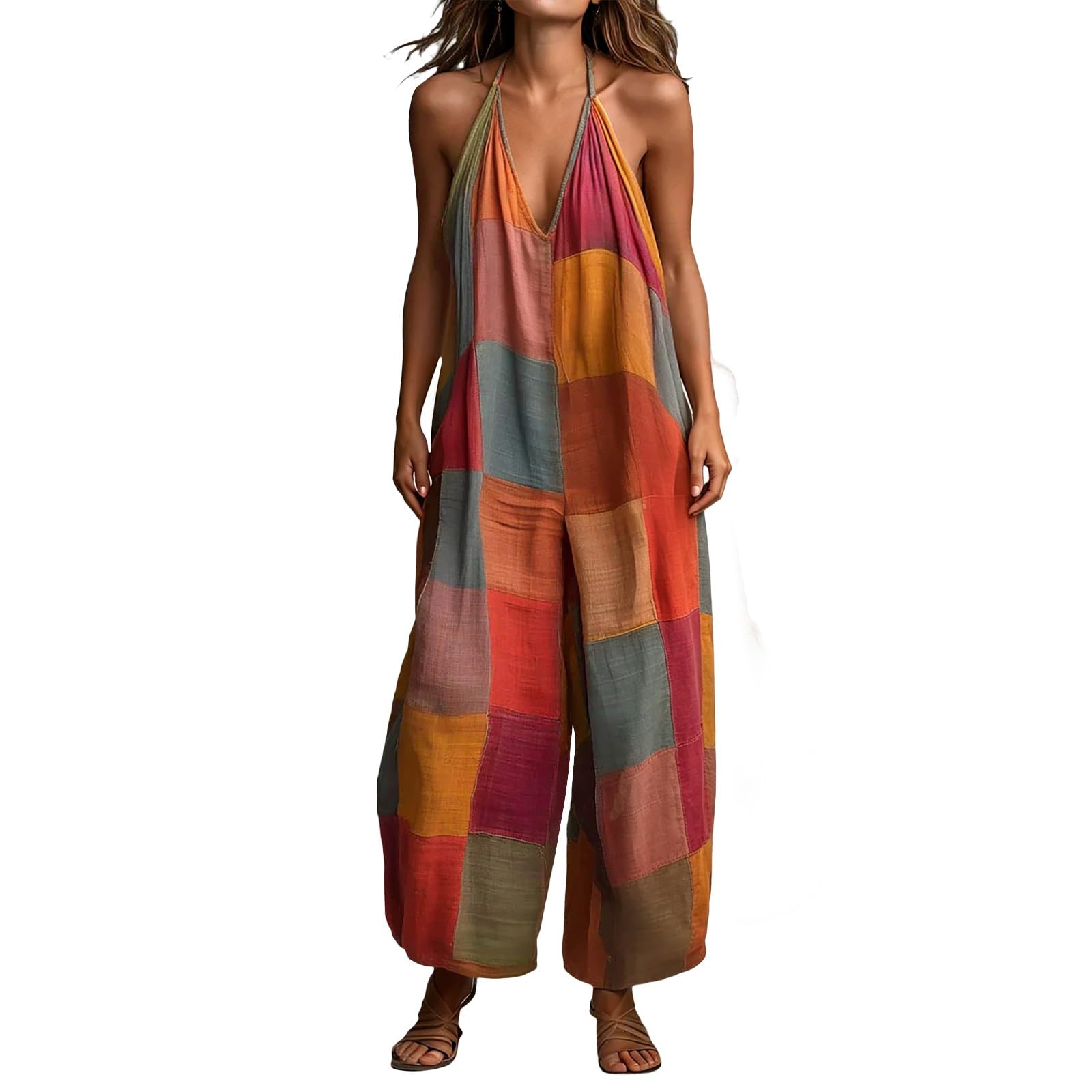 Mono de verano para mujer, con cuello en V, tirantes
