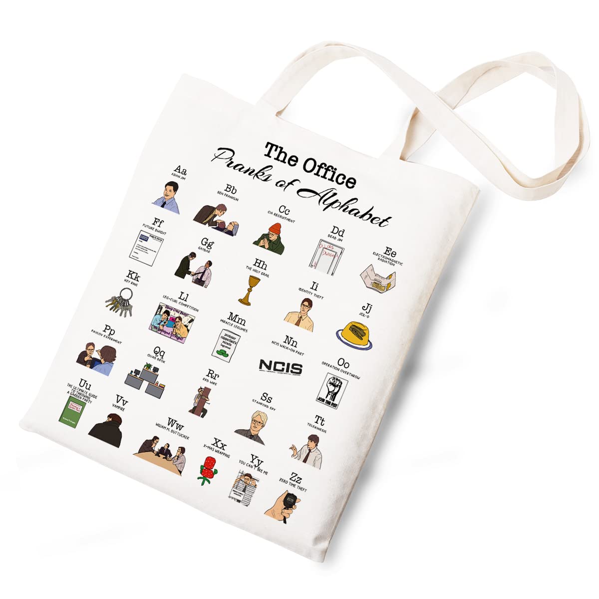the Office Pranks or Alphabet Canvas Tote Bag Funny Cotton Reusable Tote Shoulder Bag Present for Friends Fans Women Men Beige 7