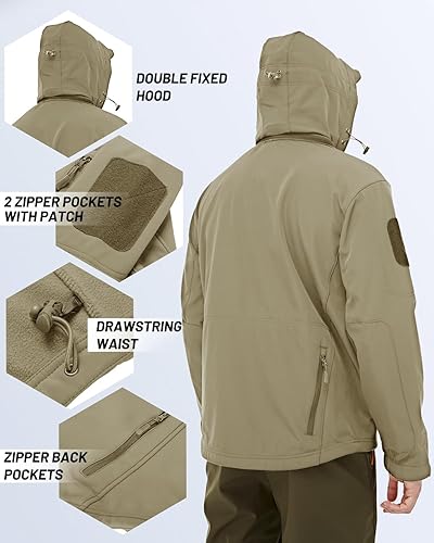 Miniatura 5 de TACVASEN Chaqueta táctica impermeable para hombre, forro polar, con capucha, softshell, para invierno, senderismo, militar, cortavientos