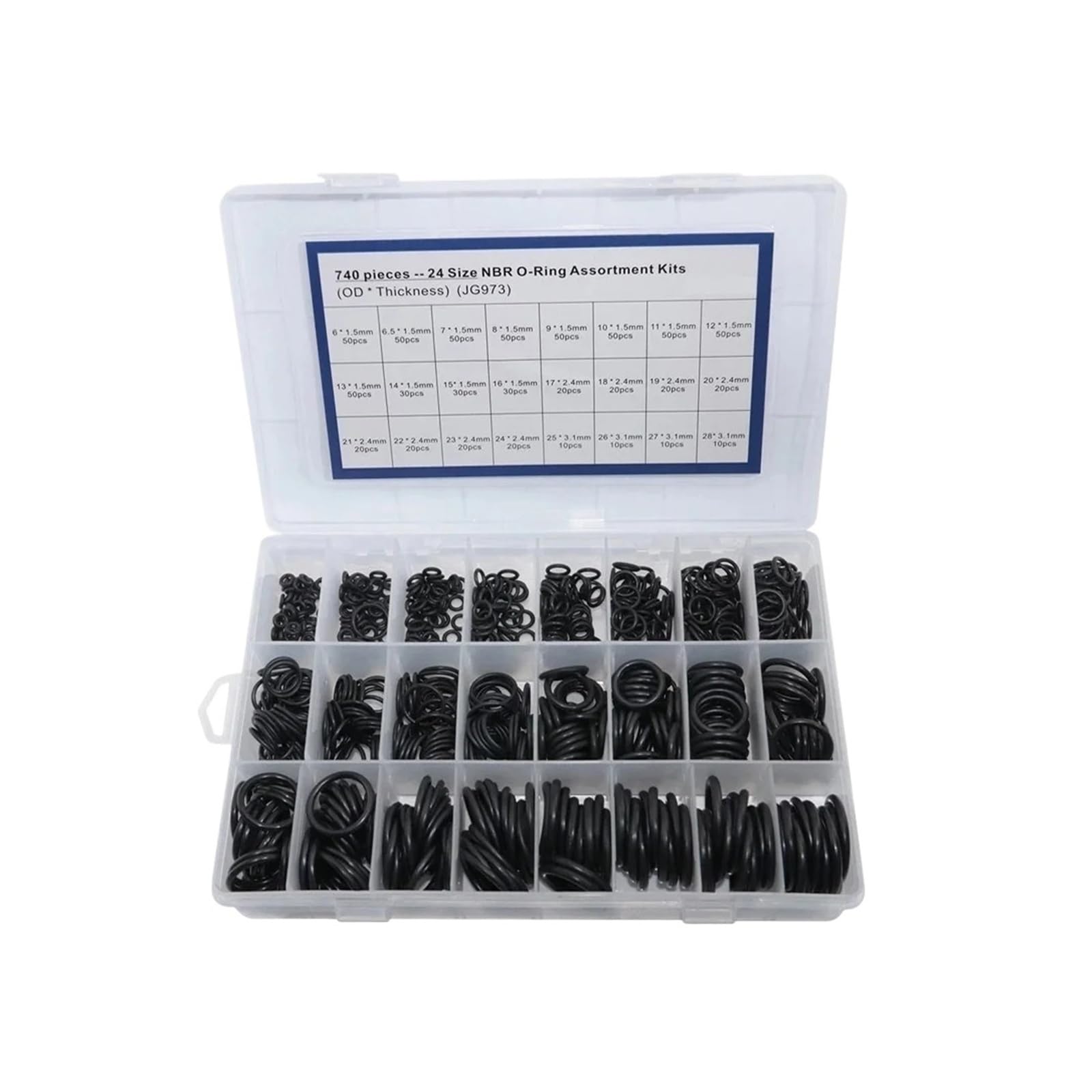 Juego de anillos RO de 740 piezas, caucho nitrilo, juntas