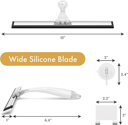 Miniatura 30 de AmazerBath Escobilla de ducha para puertas de vidrio, escobilla multiusos con gancho de succión y gancho adhesivo, escobilla transparente