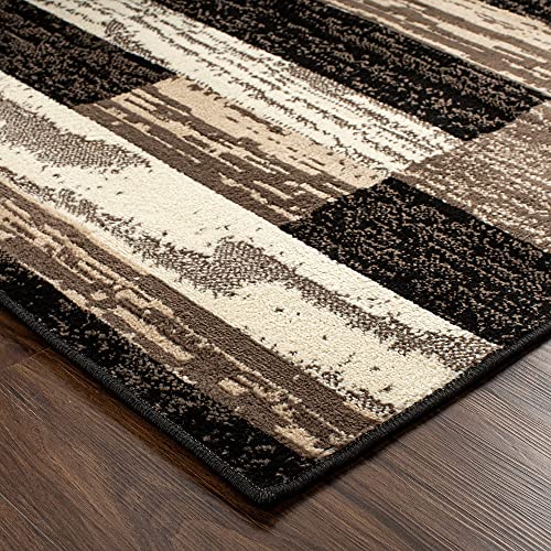 Superior Indoor Runner Rug, Jute Backed, Modern Geometric Patchwork Floor Decor For Bedroom, Office, Living Room, Entryway, Hardwood Floors, Rockwood Collection - 10Ft X 14Ft, Chocolate #TOP4