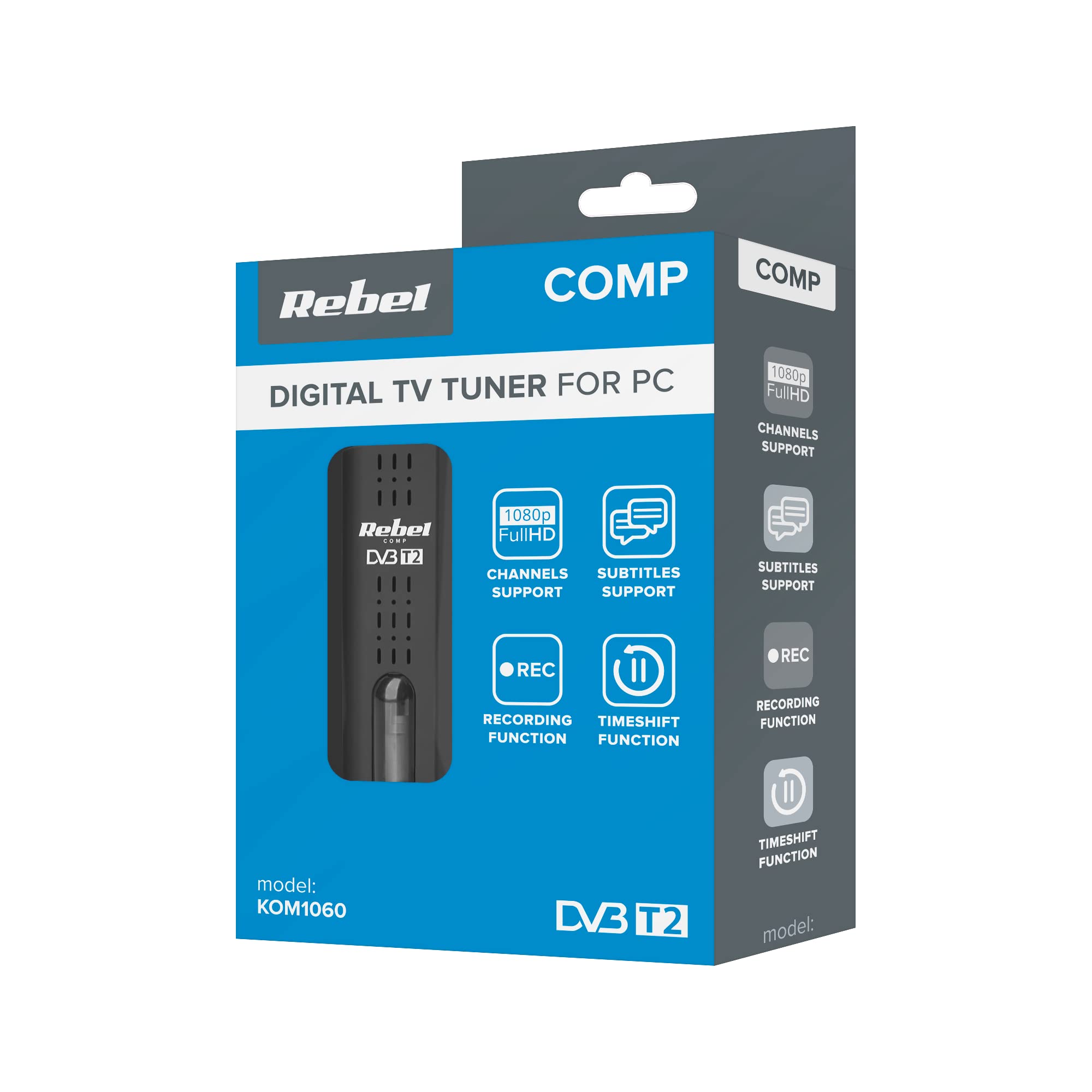 Sintonizador Comp Rebel Digital USB DVB-T2 H.265 HEVC