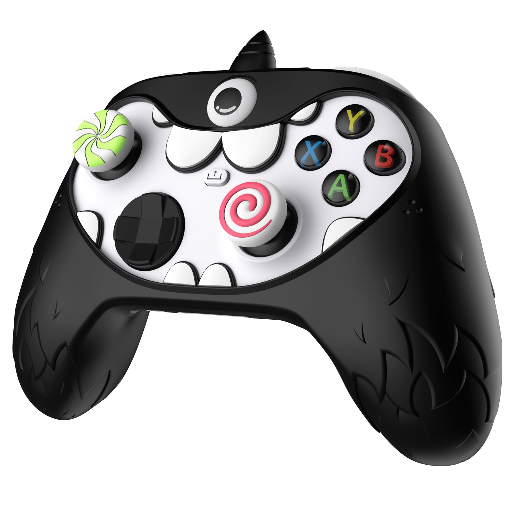 PlayVital MonoEye Monster Controller Skin for Xbox Series X/S - Cute Anti-Slip Silicone Cover Case with 4 Candy Thumb Grip Caps &amp; Stickers, Full Protection Set, Black