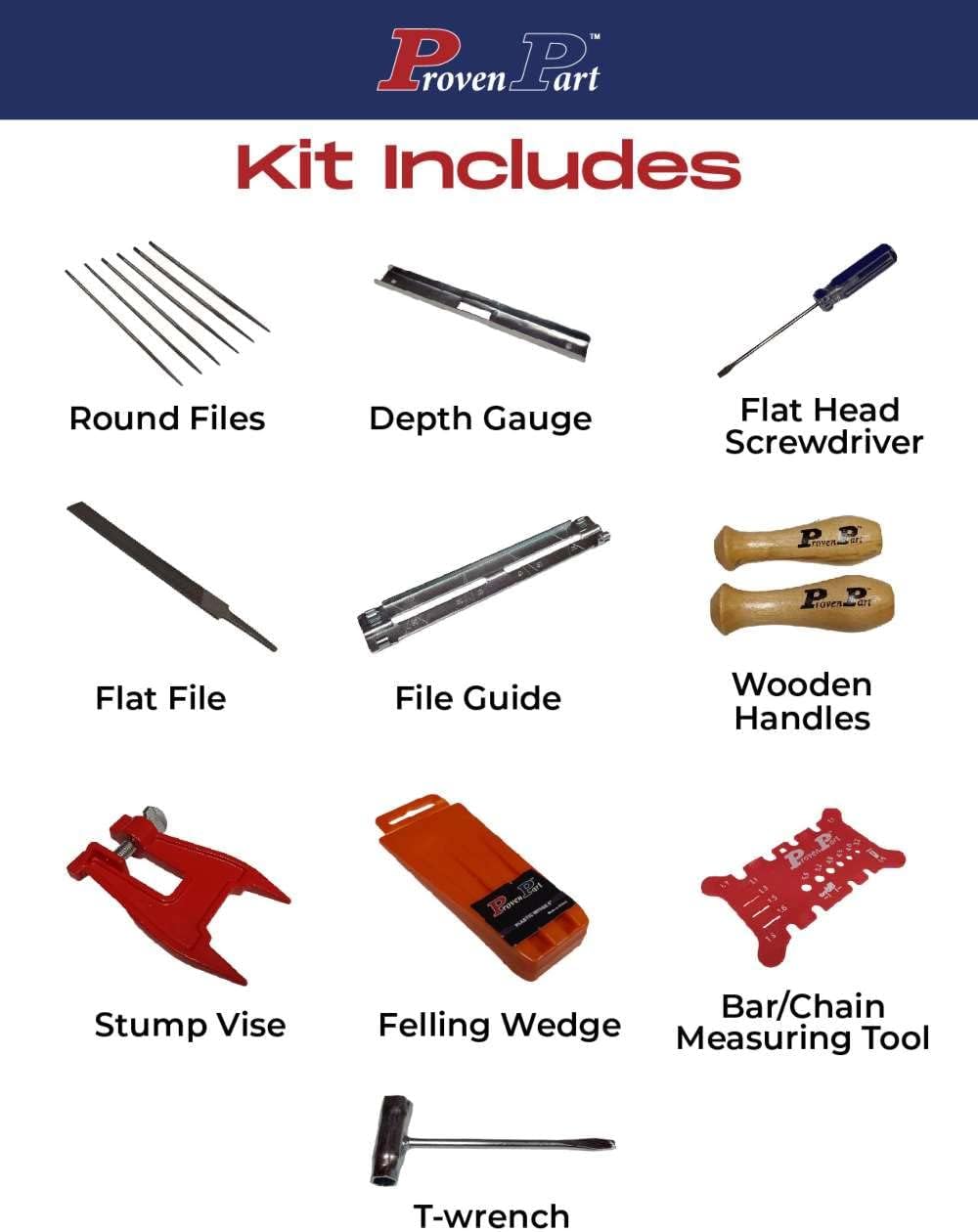 proven part Chainsaw Chain Sharpening Kit 601981 with Hard Carrying Case Flat File Round File Felling Wedge Debth Gauge