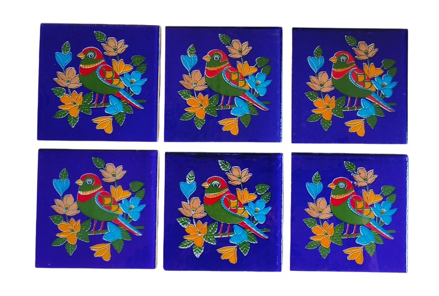 Shiv Kripa Blue Pottery Home Decor Tiles Backsplash Ceramic Wall Mural Panel for Kitchen Washroom - Mosaic 4 x 4 Inch Pack of 6 (Blue & Multi)-image-37