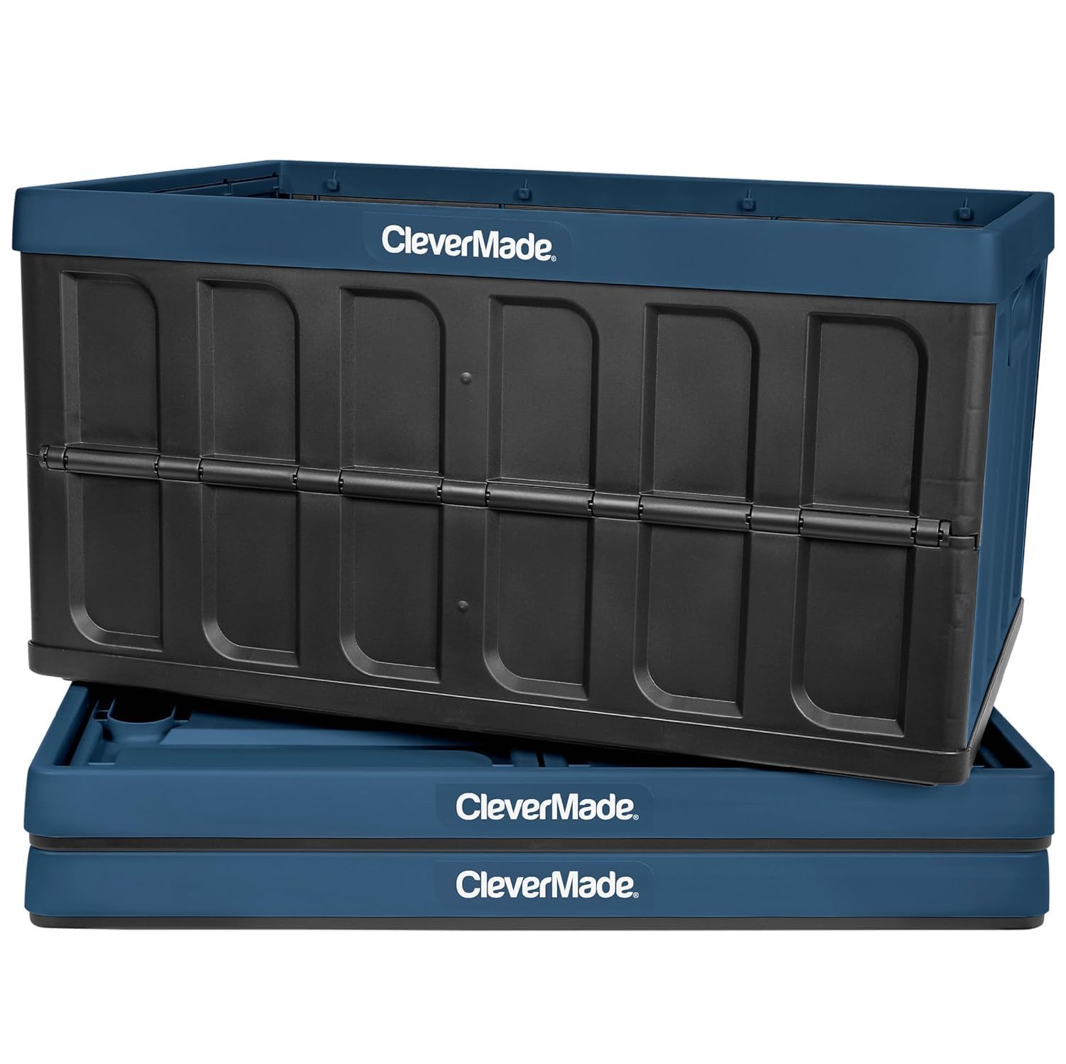 CleverMade Collapsible Storage Bin (No Lid), Ocean, 3PK - 62L (16 Gal) Folding Plastic Stackable Utility Crates, Holds 100lbs Per Bin - Solid Wall CleverCrates for Organizing, Storage, Moving