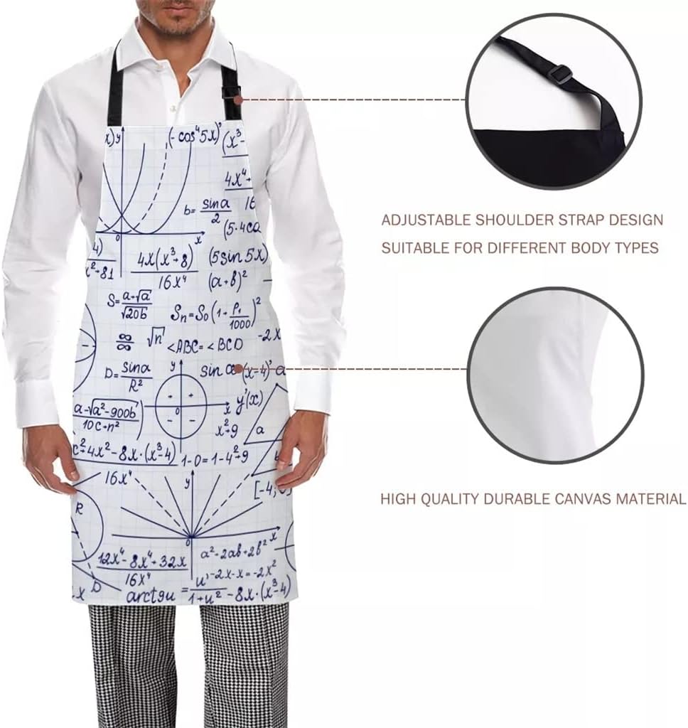 [EKLMCFS] アシュルティジョ キッチンエプロンジオメトリ数学的フォーミュラノースリーブキャンバスエプロン男性用女性ホームクリ