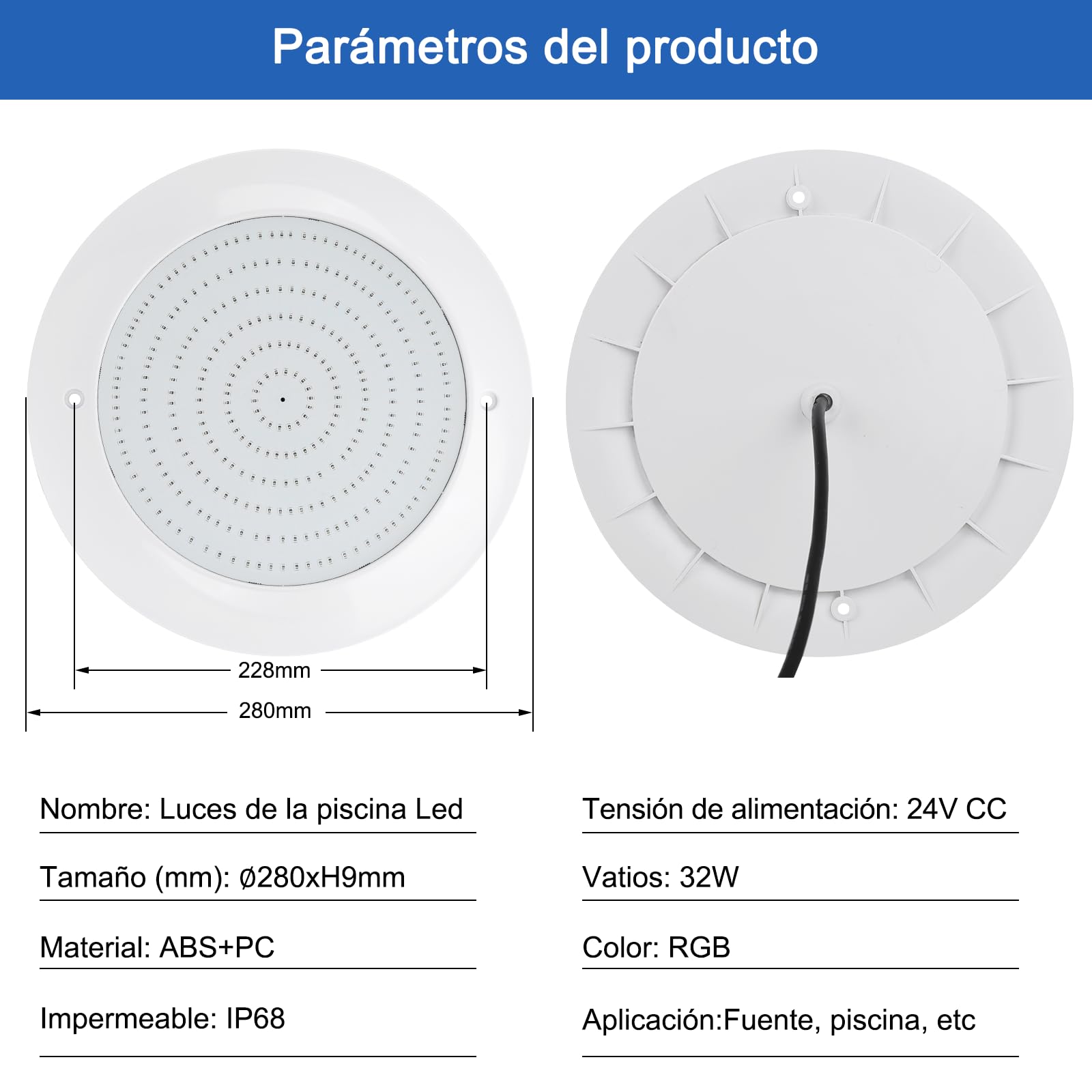 COOLWEST Resina llena de iluminación para piscina LED 32 W RGB, ultraplano, con mando a distancia, cambio de color, lámpara LED para piscina, IP68, resistente al agua, 24 V CC, montaje en superficie