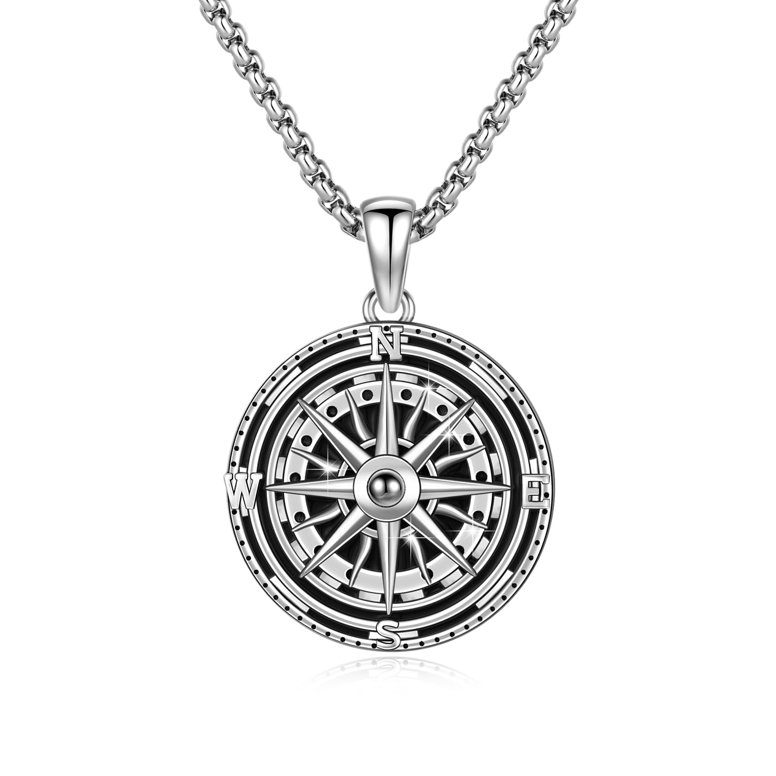 Kompass Halskette 925 Sterling Silber für Damen und Herren