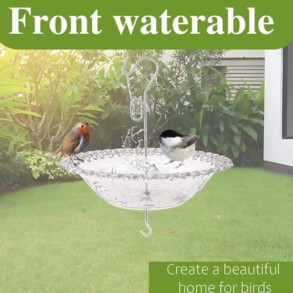 Mangiatoia per uccelli da appendere e vasca da giardino in plastica resistente alle intemperie, adatta per vari uccelli selvatici, include design aperto per la pulizia e il riempimento (grigio) - 3