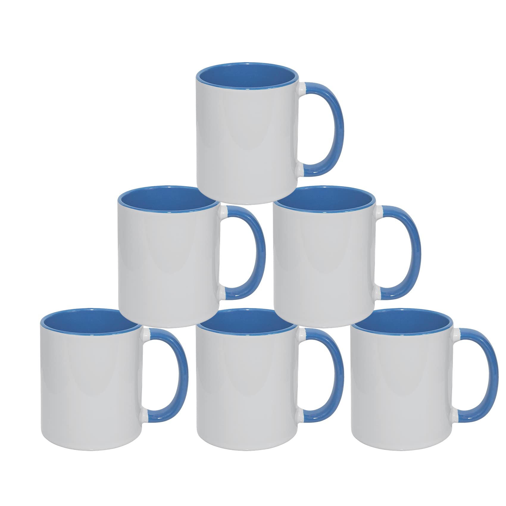 MR.R Tazas de café de cerámica para lavavajillas con taza de color azul, interior y asa, taza para beber té de leche, agua de 11 onzas, juego de 6