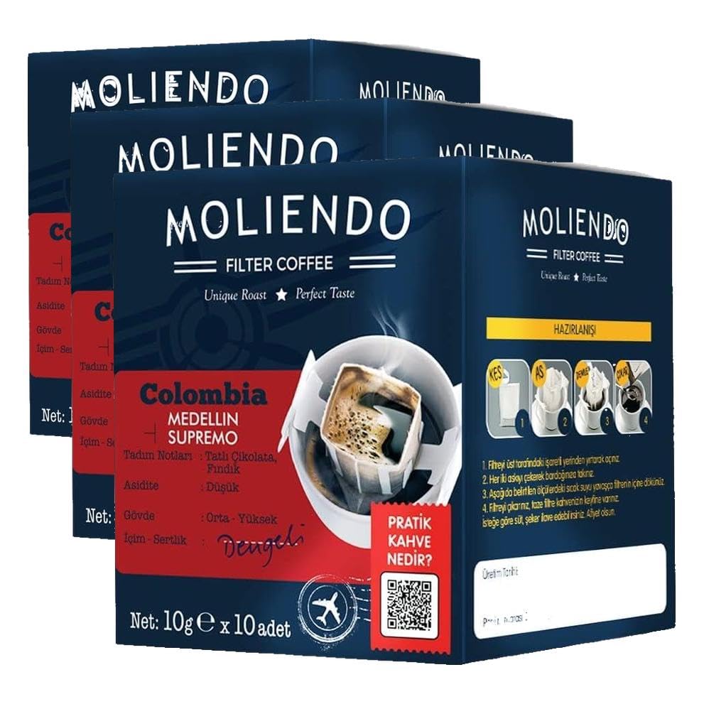 Moliendo Finest Coffee Colombia Medellin Supremo Pratik Filtre Kahve 10x10 g (3 paketi)